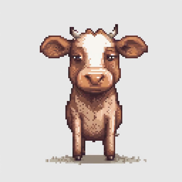 Pixel art cow on lush green field