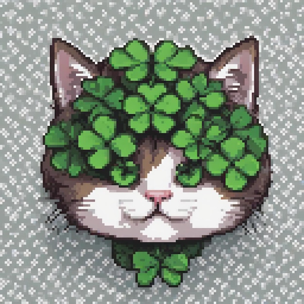 Photo pixel art cross stitch cat with shamrocks headpiece