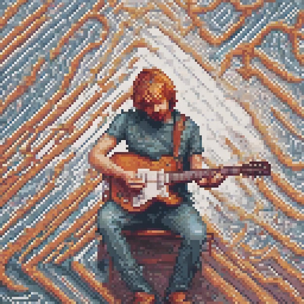 Photo pixel art cross stitch guitar pattern by a skilled artist