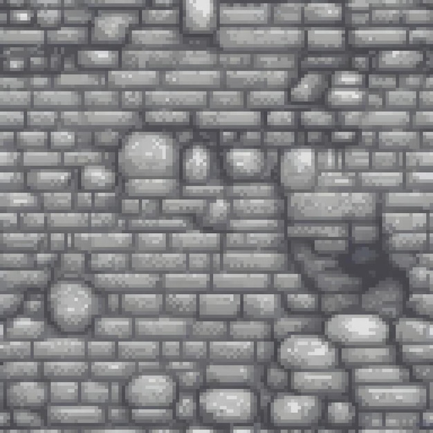 Pixel art depicting a classic brick wall in monochrome