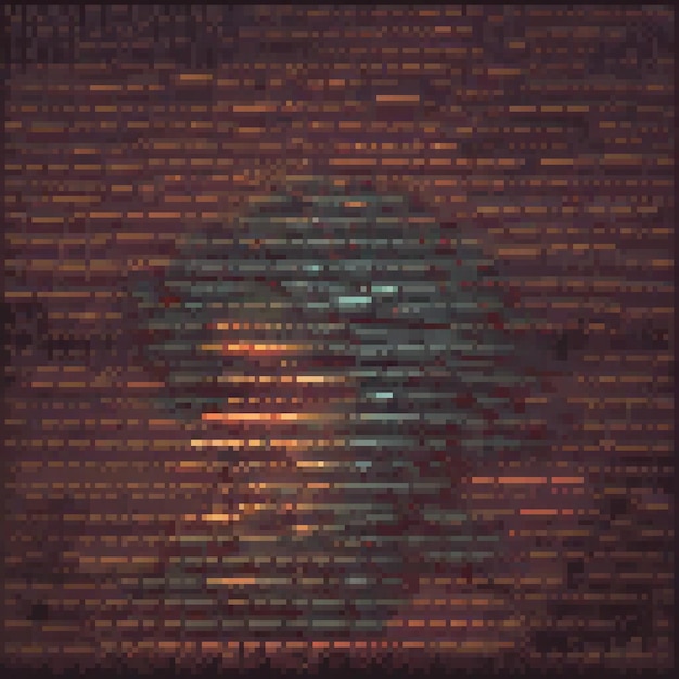 Photo pixel art depicting a computer screen displaying binary code