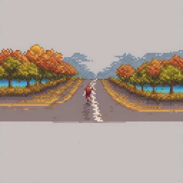 Photo pixel art depicting a person strolling along a pathway