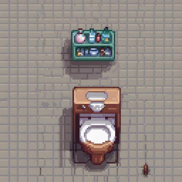 Photo pixel art depicting a quaint bathroom with a toilet and sink