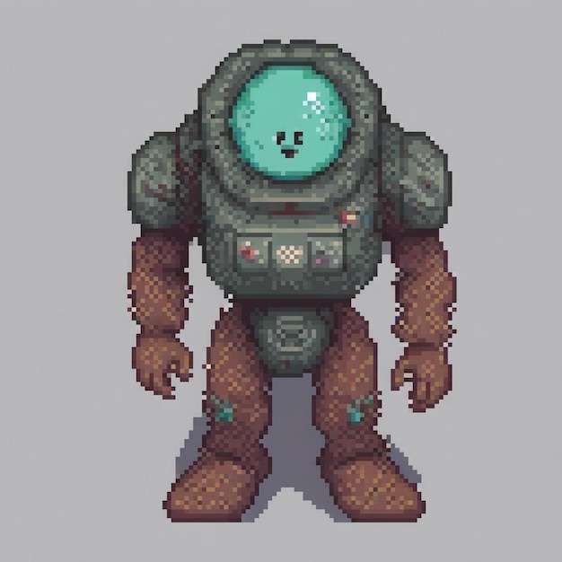 A pixel art depiction of a man in a space suit showcasing retro style and futuristic theme