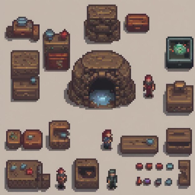 Pixel art dungeon items collection perfect for retro gaming enthusiasts