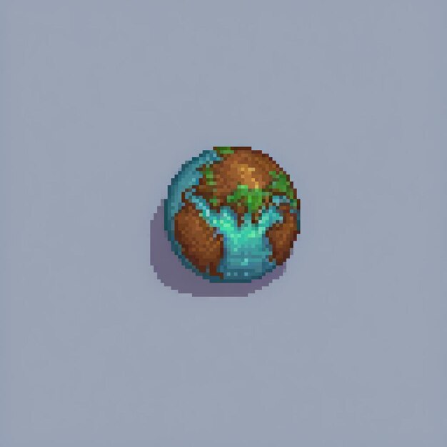 Photo pixel art of earth on a vibrant blue backdrop