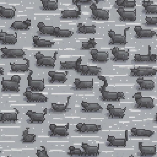 Photo pixel art featuring black cats on a gray backdrop