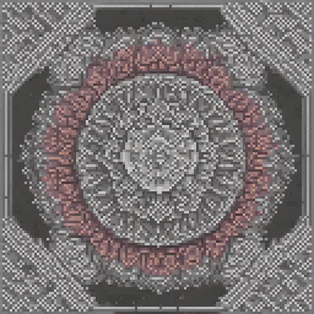 Pixel art featuring a black and white circular design