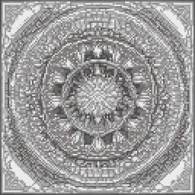 Pixel art featuring a black and white circular design