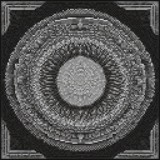 Pixel art featuring a black and white circular design