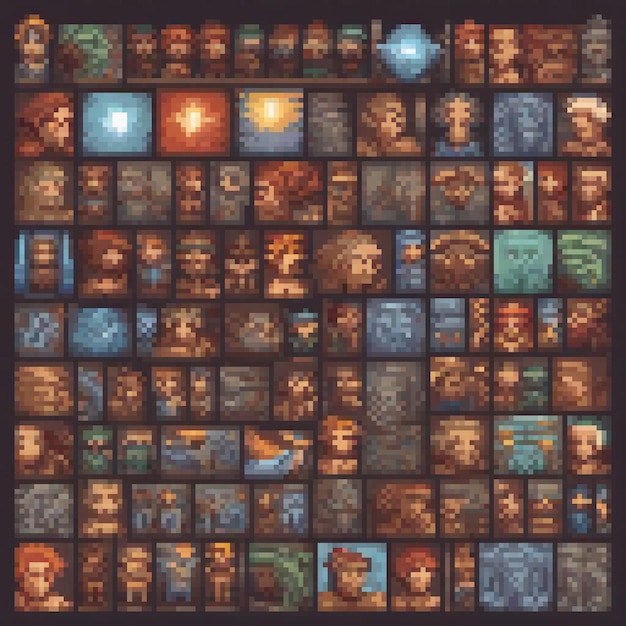 Pixel art featuring diverse runes on a dark backdrop