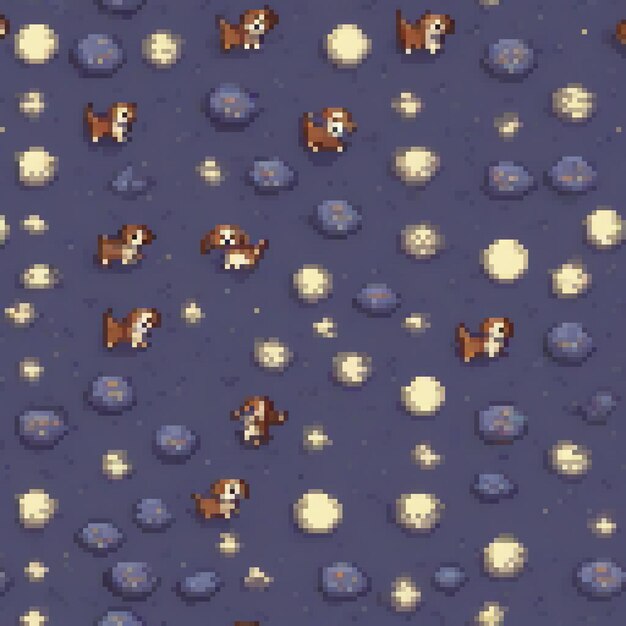 Photo pixel art featuring dogs and stars against a blue backdrop