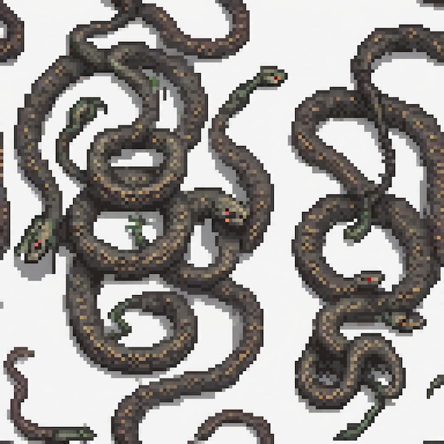 Photo pixel art featuring playful snakes on a pristine white backdrop