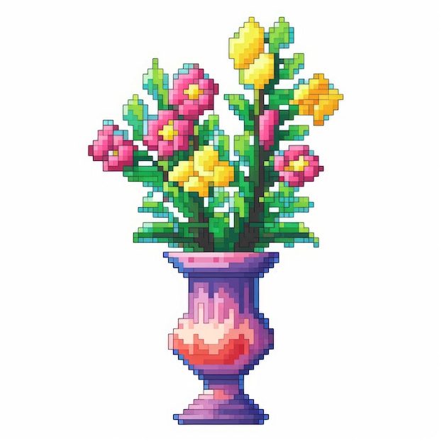 Pixel Art Flower Vase With Vibrant Colors By Pixelplantmaster