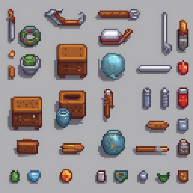 Pixel art icons collection for retro gaming enthusiasts