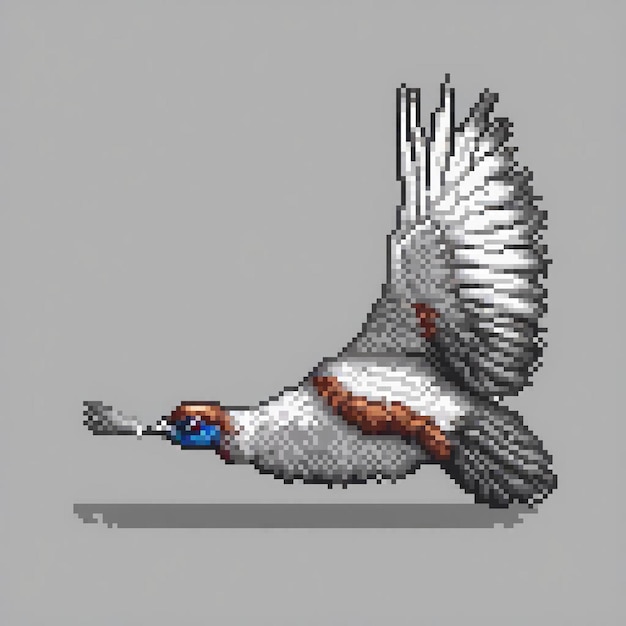 Photo pixel art of a majestic bird soaring with wide wings