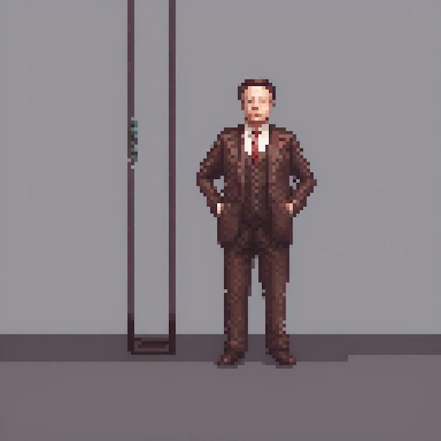 Pixel art of a man in a suit by the pole