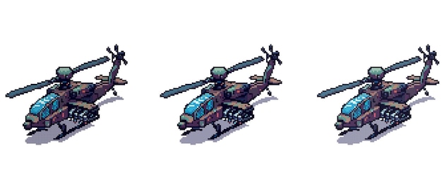 Photo pixel art military helicopter vibrant colors intricate details camouflage tactical mission hovering