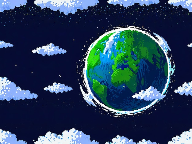 Photo pixel art of planet earth