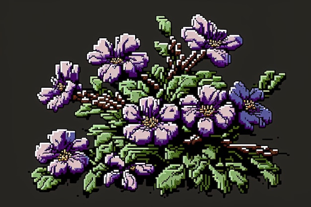 Pixel art purple flowers flower in retro style for 8 bit game Generative AI