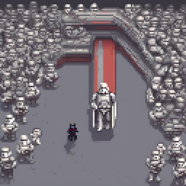 Photo pixel art screenshot of star wars game featuring stormtroopers