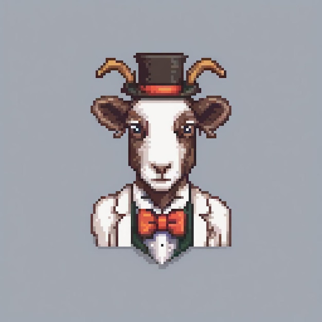 Photo pixel art sheep in a top hat and bow tie perfect for retrothemed collections