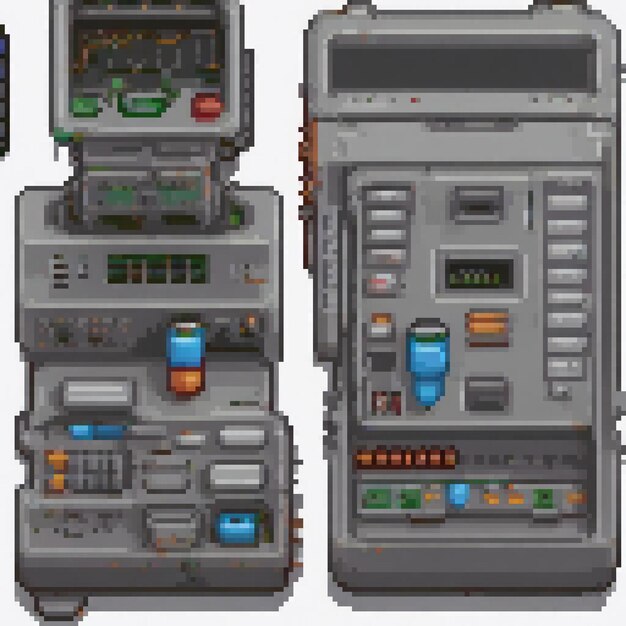 Pixel art showcasing a trio of diverse electronic gadgets