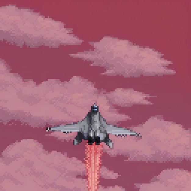 Photo pixel art of a soaring fighter jet with smoke trails capturing the thrill of aerial combat