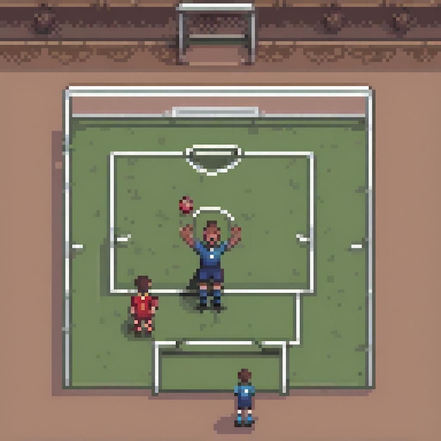 Pixel art soccer game screenshot on computer screen