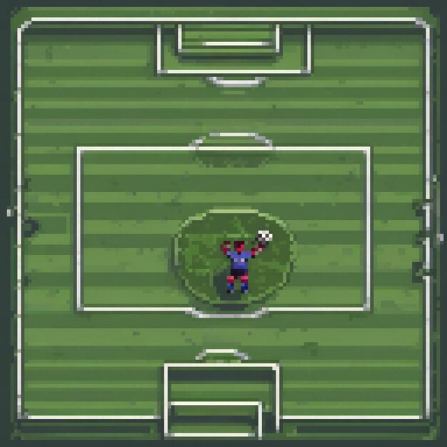 Pixel art soccer scene Player in action ball in flight