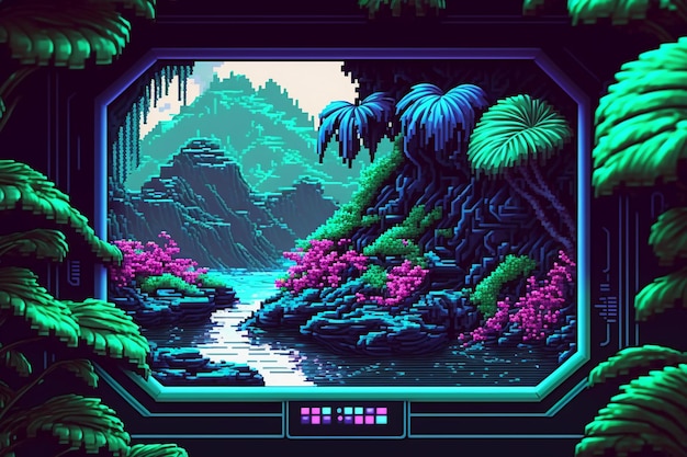 A pixel art style screen with a jungle scene.