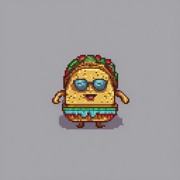 Photo pixel art taco with sunglasses and sombrero a fun and quirky design