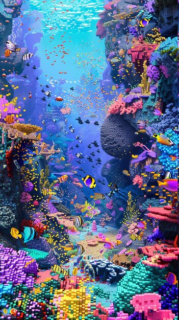 Photo pixel art underwater world brimming with life