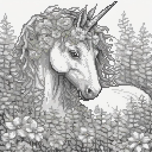 Photo pixel art unicorn in enchanted woods