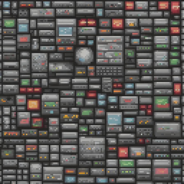 Pixel art of a vintage computer keyboard with various buttons