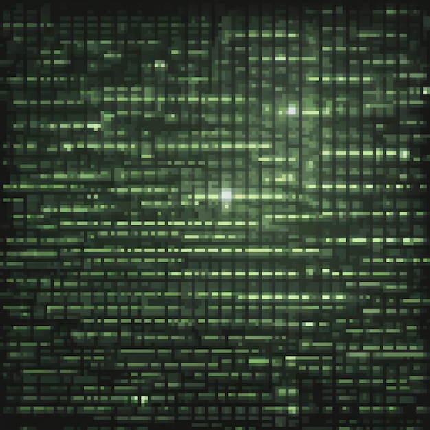 Pixel art of a vintage computer screen with black and green hues