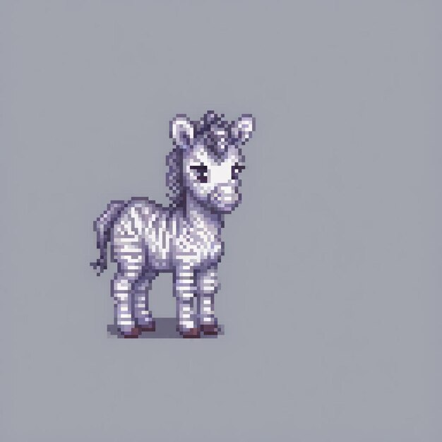 Photo pixel art zebra against a gray backdrop