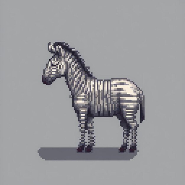 Pixel art zebra against a muted backdrop