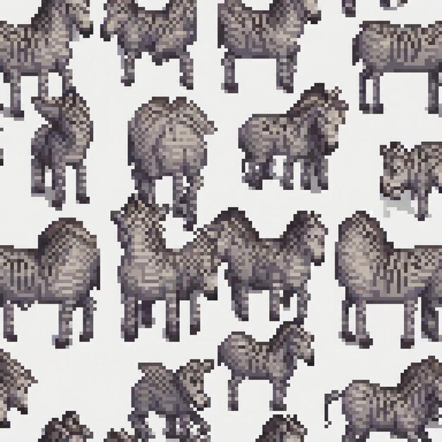 Photo pixel art zebra pattern on white background