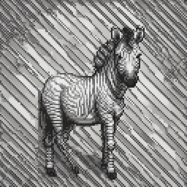 Pixel art zebra on wooden floor