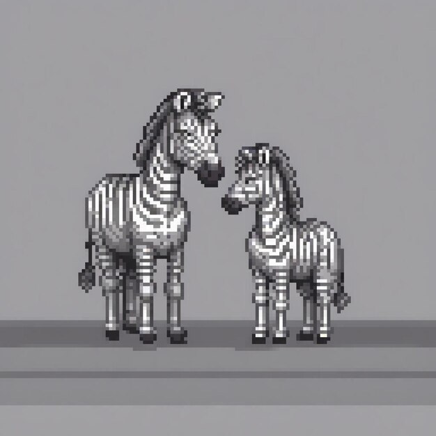 Pixel art zebras on a gray background