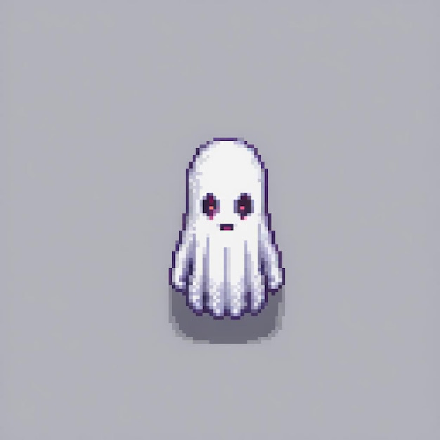 Photo pixel ghost with red eyes on a gray backdrop