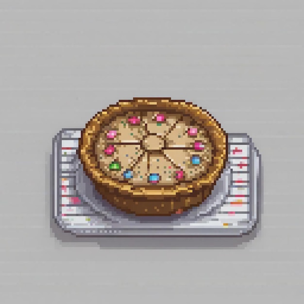 Photo pixelart pie with colorful sprinkles on a plate