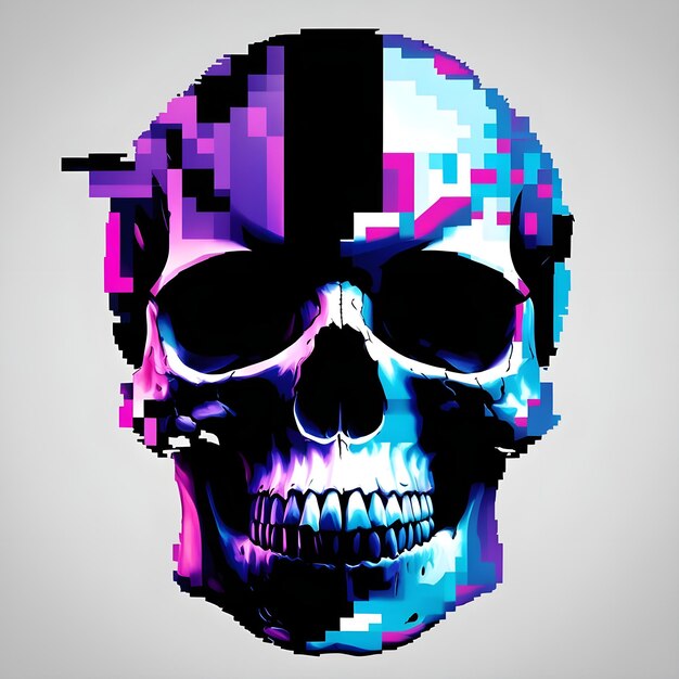 Photo pixelated glitch skull