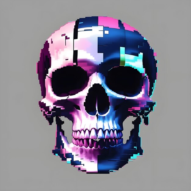 Photo pixelated glitch skull