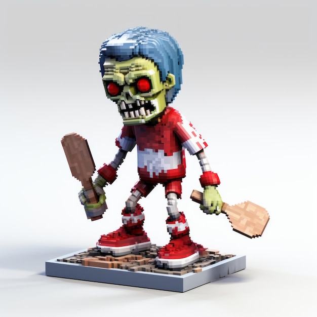 Photo pixelated realism zombie character figurine with red axe