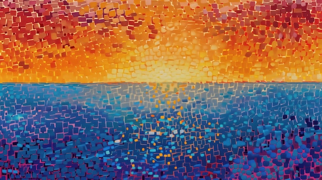 Pixelated Sunset Seascape a pixelated aesthetic with a seascape at sunset showcasing a beautiful int