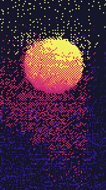 Photo pixelated sunset with starry sky