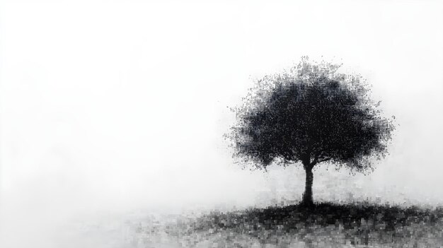 Photo pixelated tree illustration in black and white no background present image