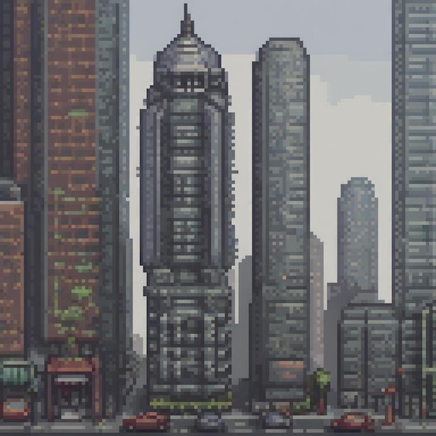 Photo pixelperfect cityscape with towering skyscrapers showcasing the charm of pixel art